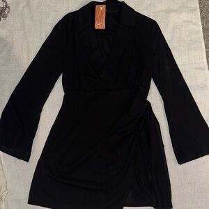 New Blazer Elegant Black Wrap Dress